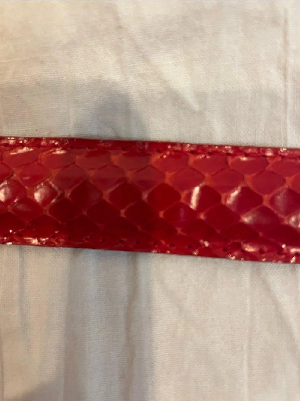 Vintage CIA Genuine Red Snakeskin Belt USA Sculptural Pewter Buckle Small
